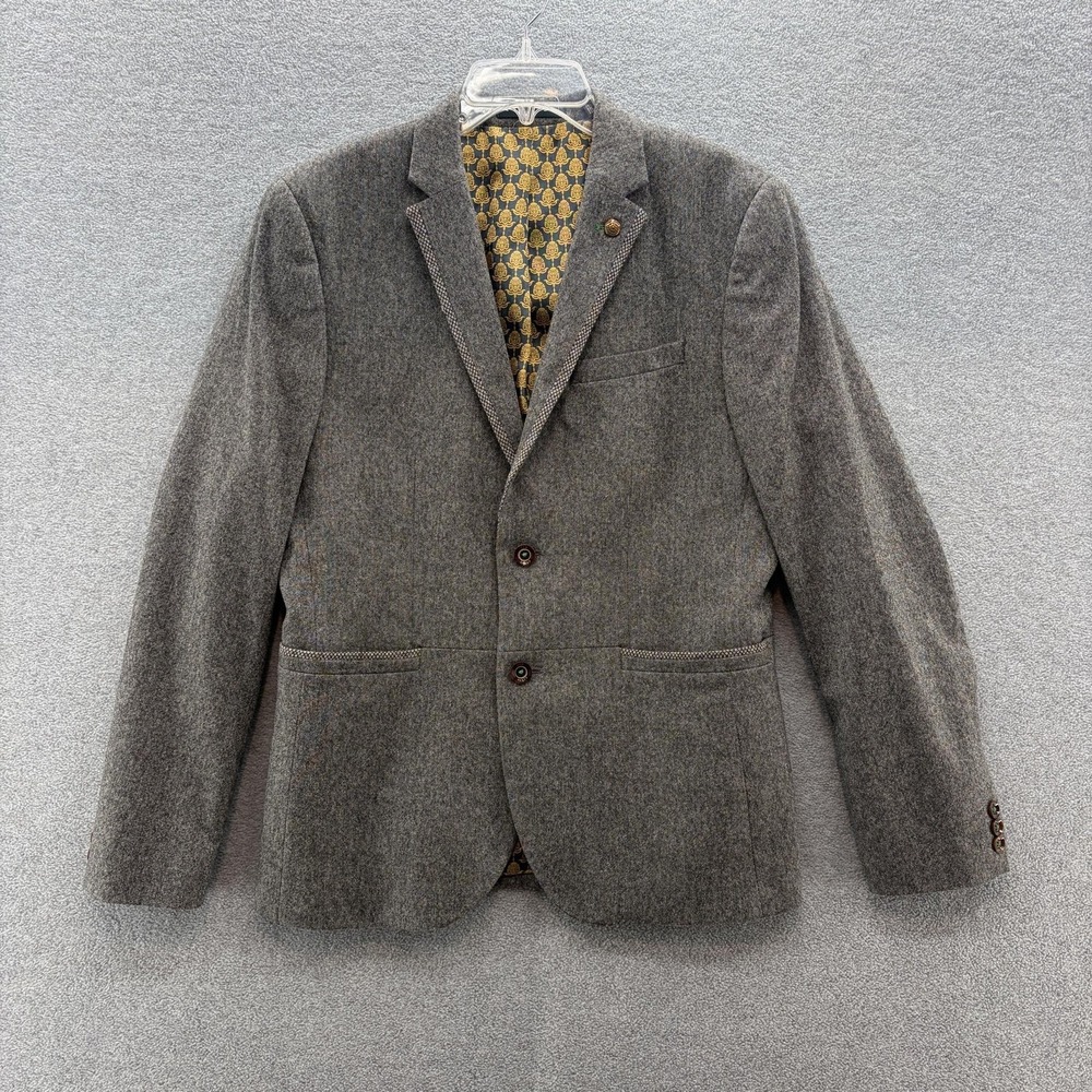 Ted Baker Sport Coat Mens 38R Gray Wool Tweed Blazer Portugal Classic Gentlemen